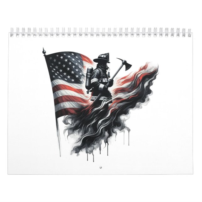 Amerikansk brandman.Flagga i Stater. Kalender (Omslag)