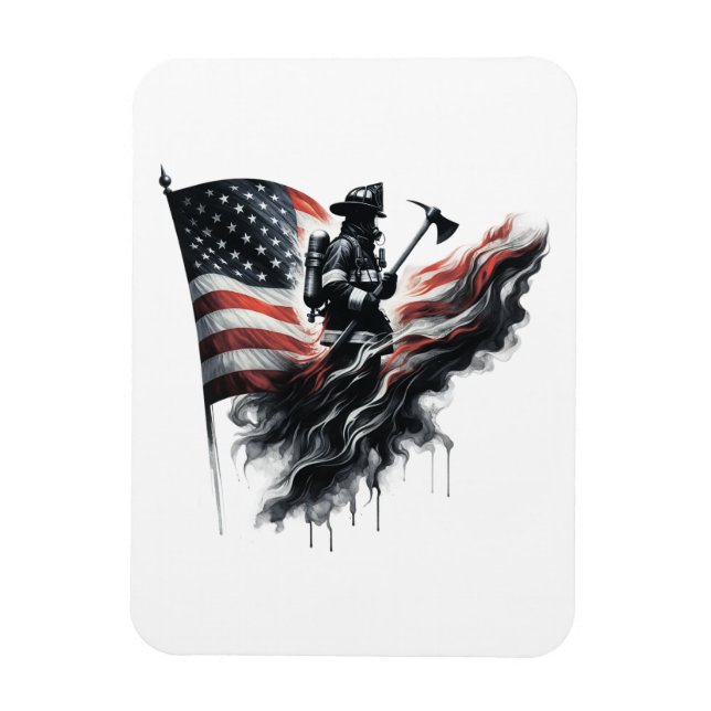 Amerikansk brandman.Flagga i Stater. Magnet (Vertikal)