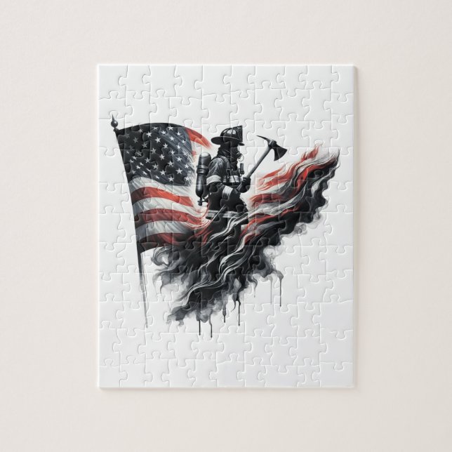 Amerikansk brandman.Flagga i Stater. Pussel (Vertikal)