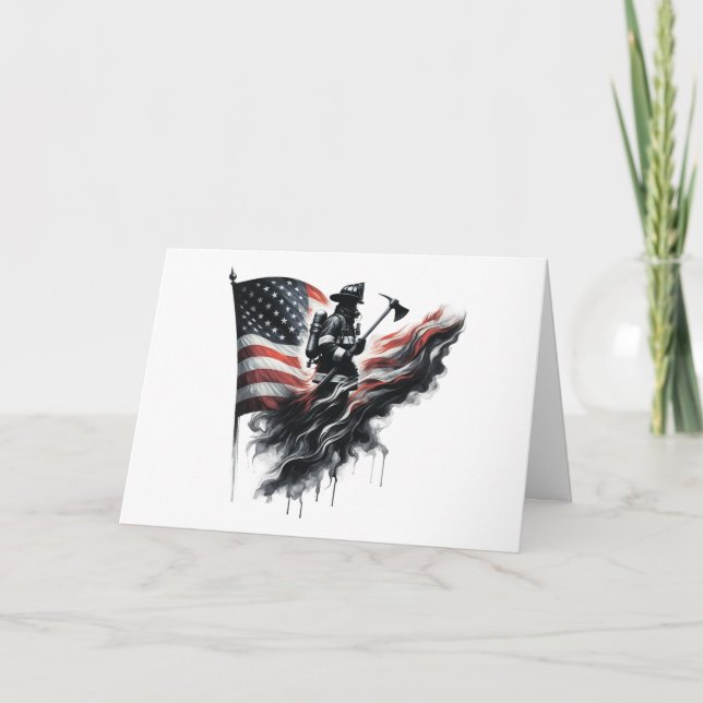 Amerikansk brandman.Flagga i Stater. Tack Kort (Framsida)