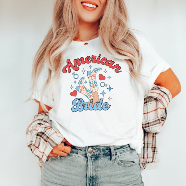 Amerikansk Brud Fjärde Juli Cowgirl Möhippa T Shirt (Skapare uppladdad)