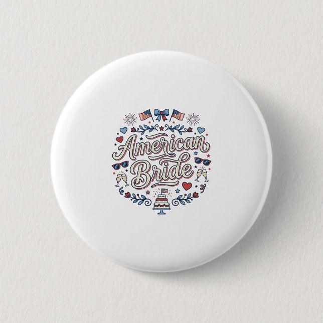 Amerikansk Brud Patriotisk Bröllop Vektor Design_1 Knapp (Framsida)
