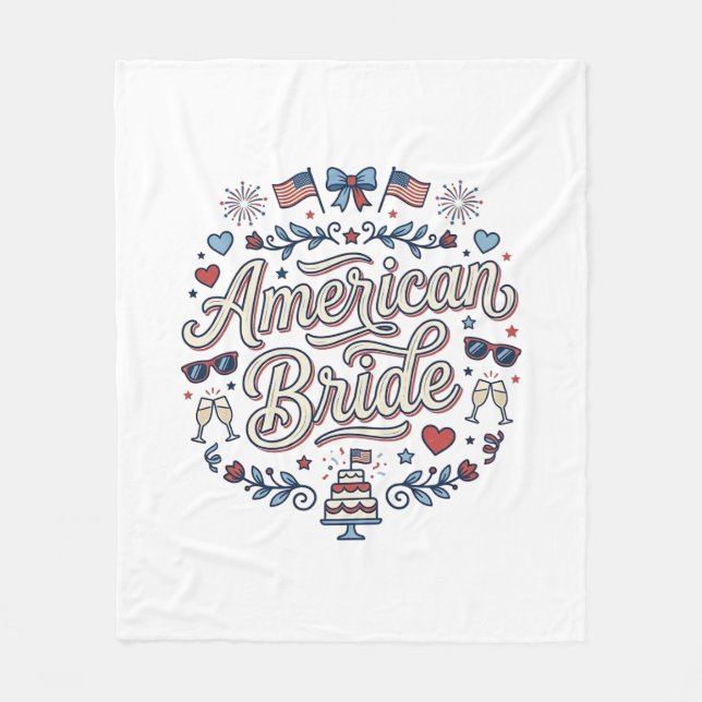 Amerikansk Brud Patriotisk Bröllops Vektor Design_ Fleecefilt (Framsidan)