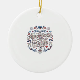 Amerikansk Brud Patriotisk Bröllops Vektor Design_ Julgransprydnad Keramik