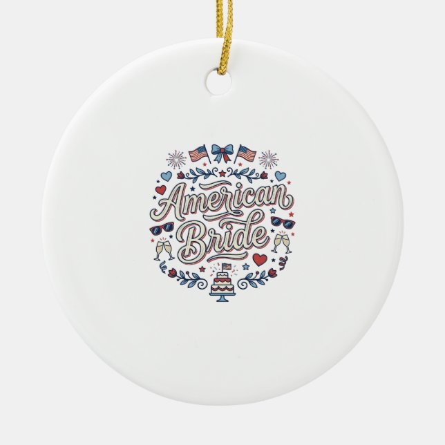 Amerikansk Brud Patriotisk Bröllops Vektor Design_ Julgransprydnad Keramik (Framsidan)