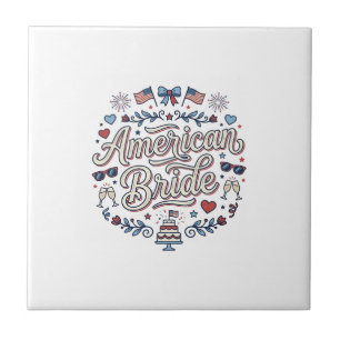 Amerikansk Brud Patriotisk Bröllops Vektor Design_ Kakelplatta