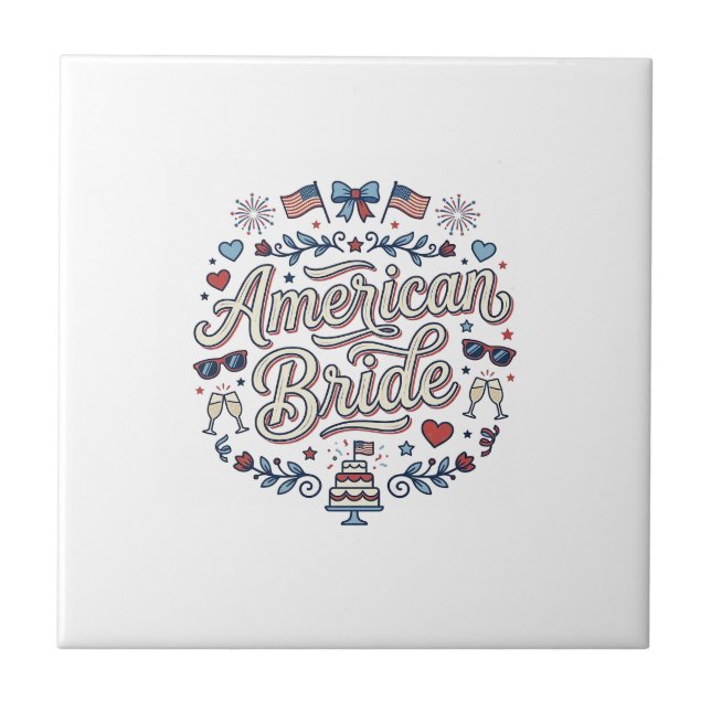 Amerikansk Brud Patriotisk Bröllops Vektor Design_ Kakelplatta (Framsidan)