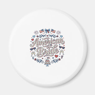 Amerikansk Brud Patriotisk Bröllops Vektor Design_ Magnet