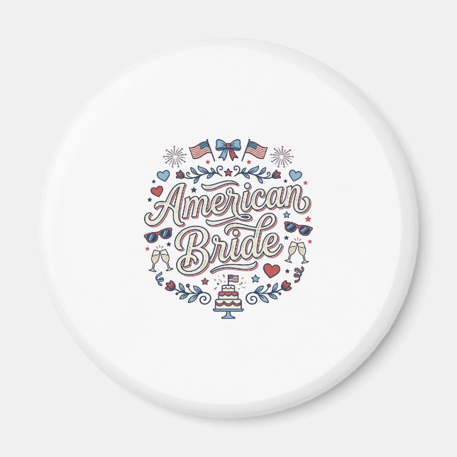 Amerikansk Brud Patriotisk Bröllops Vektor Design_ Magnet (Framsidan)
