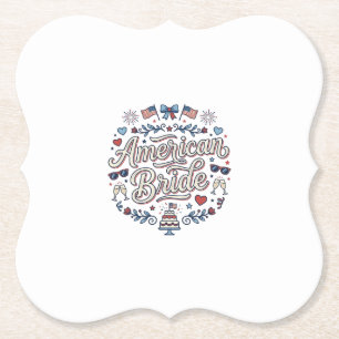 Amerikansk Brud Patriotisk Bröllops Vektor Design_ Underlägg Papper