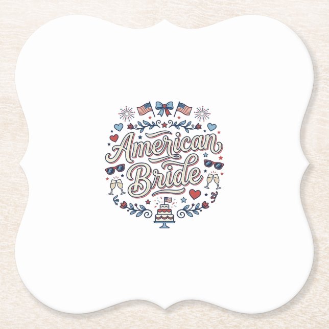 Amerikansk Brud Patriotisk Bröllops Vektor Design_ Underlägg Papper (Framsida)