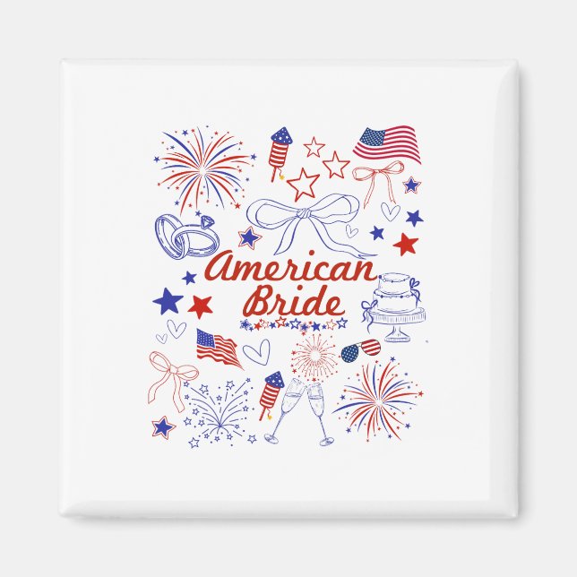 Amerikansk brud patriotisk bröllopsfirande  magnet (Framsidan)