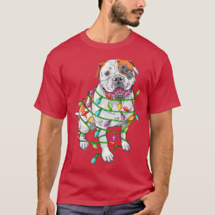 Amerikansk bulldog Santa Julgran Ljus Julafton T Shirt