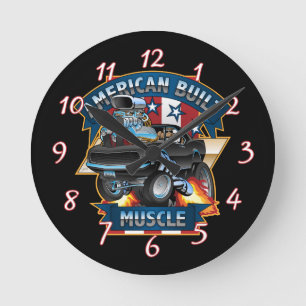 Amerikansk Byggt muskel - Tecknad av klassisk musk Rund Klocka
