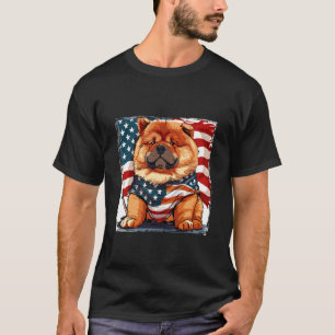 Amerikansk Chow Chow Hund Maskot USA Flagga T Shirt
