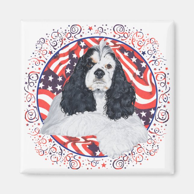 Amerikansk Cocker Spaniel Flagga Magnet (Framsidan)