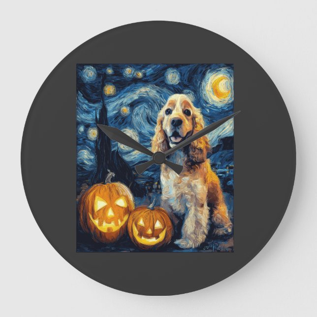 Amerikansk Cocker Spaniel Söt Hund Halloween Jack  Stor Klocka (Framsida)