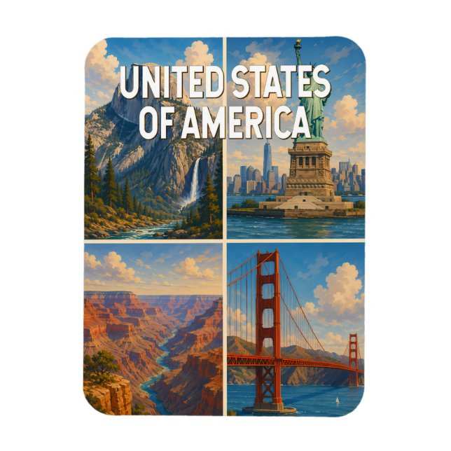 Amerikansk Collage Illustration Resa Konst Magnet (Vertikal)