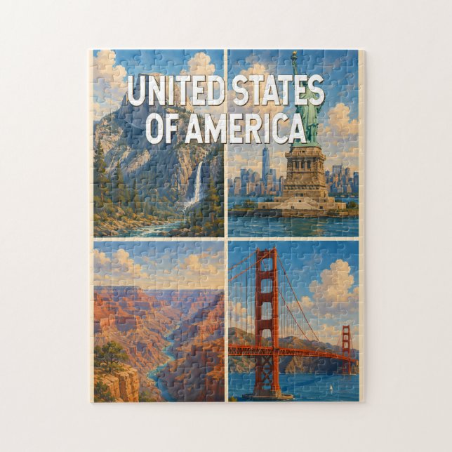 Amerikansk Collage Illustration Resa Konst Pussel (Vertikal)