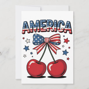 Amerikansk Coquette Bow Körsbär Aestetisk USA Flag Inbjudningar