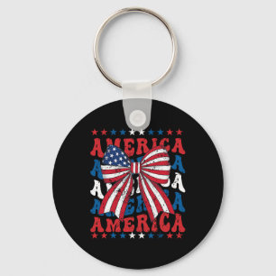 Amerikansk coquette Bow Patriotic USA flagga Lyckl Nyckelring