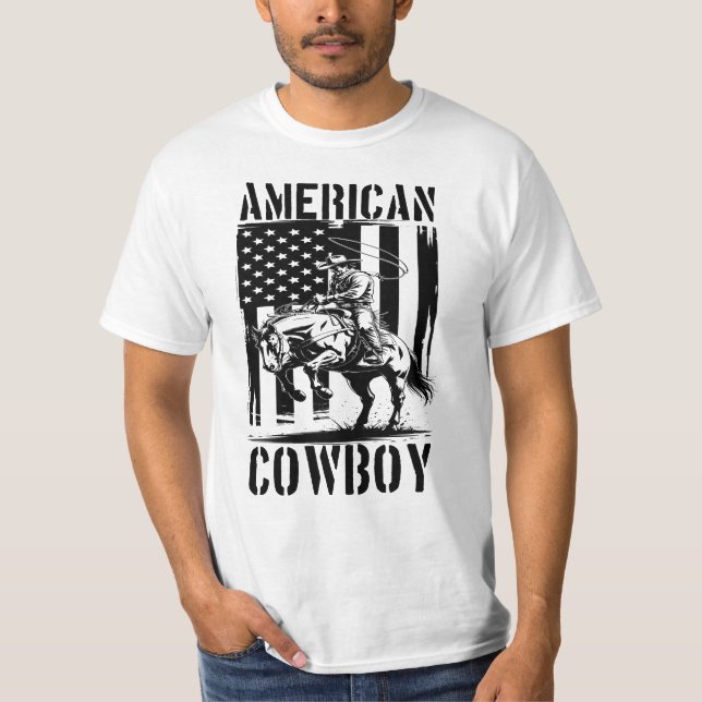 Amerikansk Cowboy Patriotisk T Shirt (Framsida)