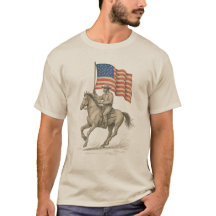 Amerikansk cowboy ridande med flagga