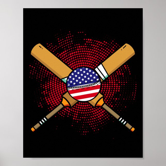 Amerikansk cricketracket och Ll-flagga för USA Poster (Framsidan)