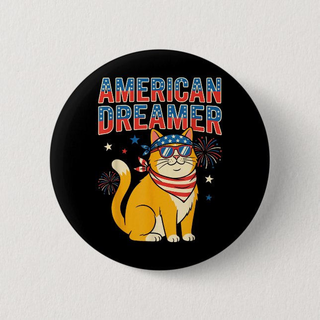 Amerikansk drömmare katt patriotiska solglasögon knapp (Framsida)