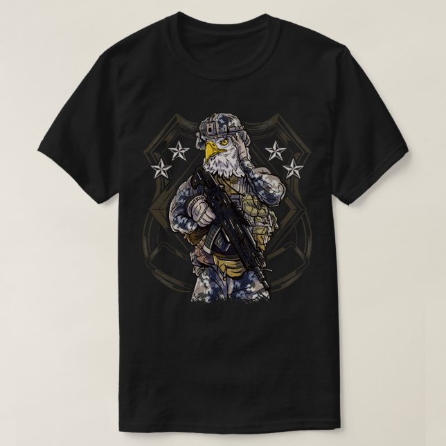 Amerikansk Eagle-militär soldat Warrior Patriotic T Shirt (Design framsida)