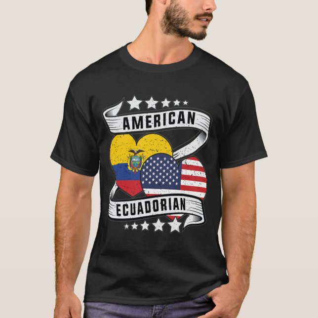 Amerikansk ecuadoriansk flagga, halvecuadoriansk t shirt (Framsida)