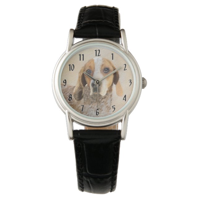 Amerikansk engelsk Coonhound-målning - hundkonst Armbandsur (Framsida)