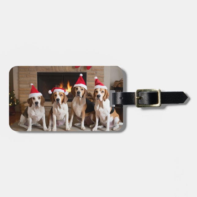 Amerikansk engelsk rävhund Eldstad Jul Bagagebricka (Horisontell Framsida)