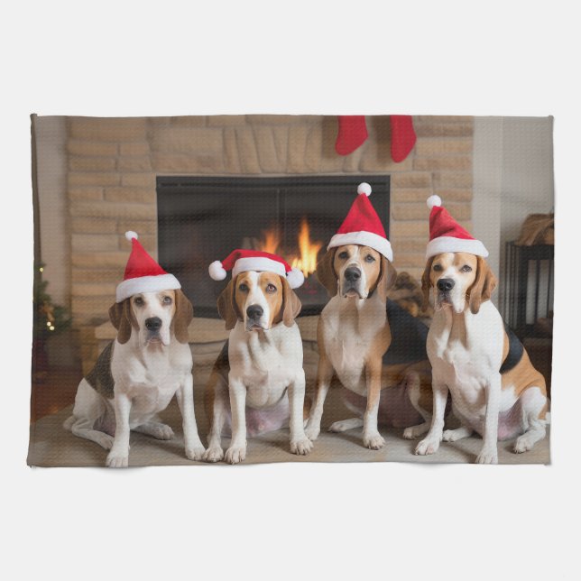 Amerikansk engelsk rävhund Eldstad Jul Kökshandduk (Horisontell)