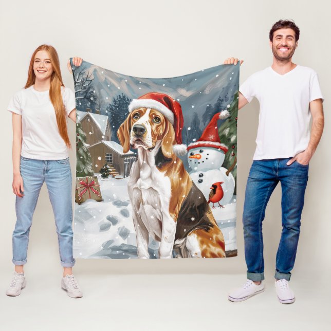 Amerikansk engelsk rävhund Hund Vinter Jul Glädje Fleecefilt (På plats)
