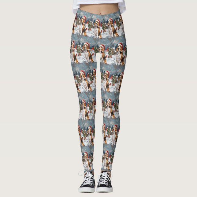 Amerikansk engelsk rävhund Hund Vinter Jul Glädje Leggings (Framsida)