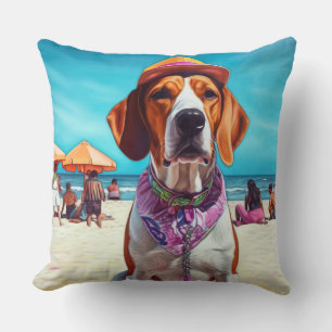 Amerikansk engelsk rävhund på strand, sommarpresen kudde