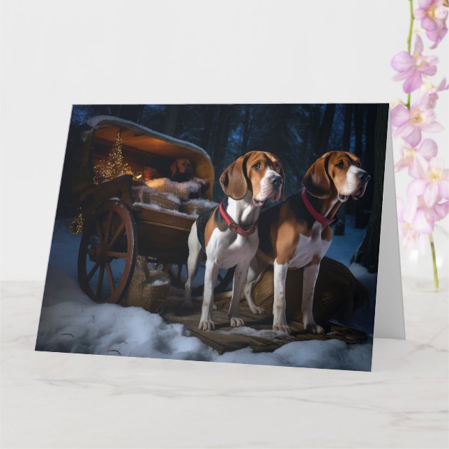 Amerikansk engelsk rävhund snöig släde jul kort (Orkide)