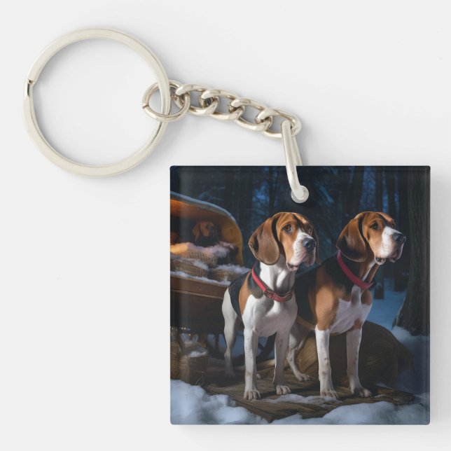 Amerikansk engelsk rävhund Snöslädjulsfirande (Framsidan)