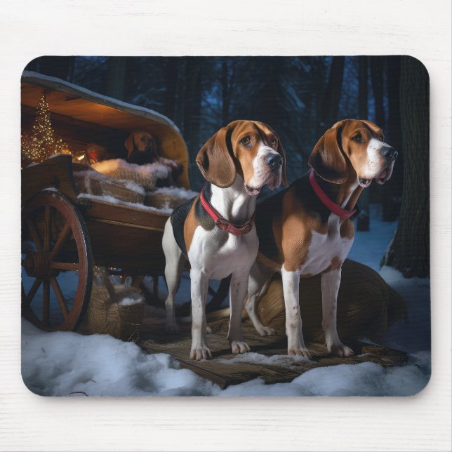 Amerikansk engelsk rävhund Snöslädjulsfirande Musmatta (Framsidan)