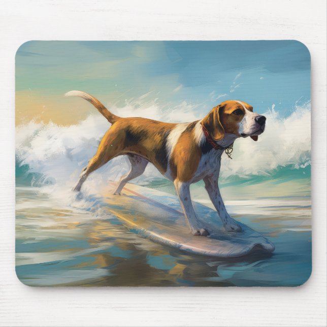 Amerikansk engelsk rävhund strand surfing målning musmatta (Framsidan)