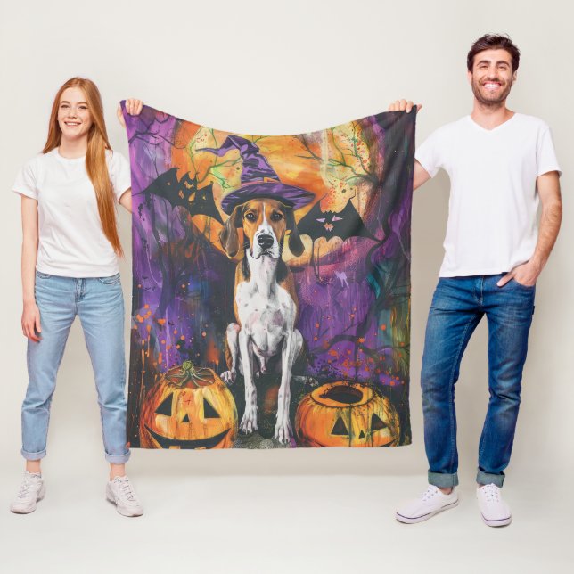 Amerikansk engelsk rävthund Halloween Pumpa Fleecefilt (På plats)