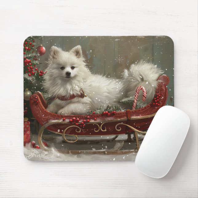 Amerikansk Eskimå Hund Jul Festlig Musmatta (Med mus)