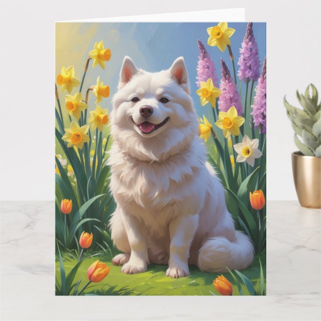 Amerikansk Eskimå Hund Vårblommor Målning Kort (Liten växt)