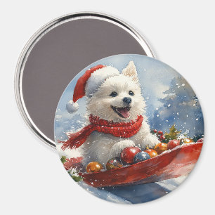 Amerikansk eskimåhund i släde Låt det snöa jul Magnet