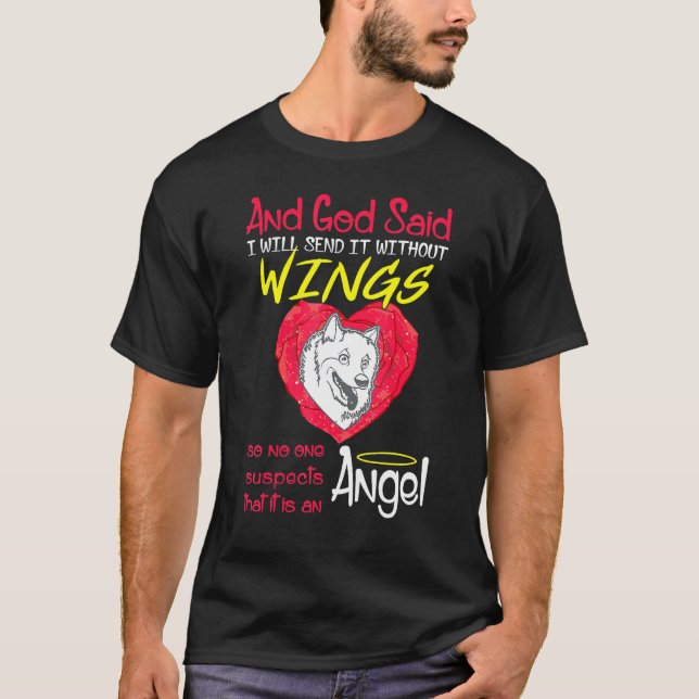 Amerikansk eskimo Angel utan Vingar Pet T Shirt (Framsida)
