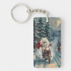 Amerikansk eskimo Dog Riding Motorcycle jul - jul