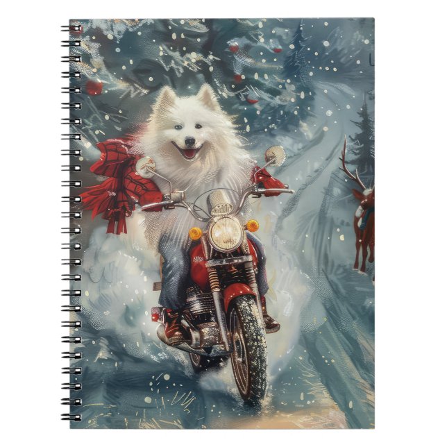 Amerikansk eskimo Dog Riding Motorcycle jul - jul Anteckningsbok (Framsidan)