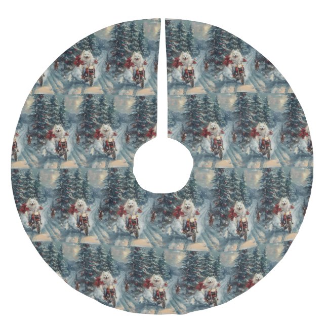 Amerikansk eskimo Dog Riding Motorcycle jul - jul Julgransmatta Borstad Polyester (Framsidan)