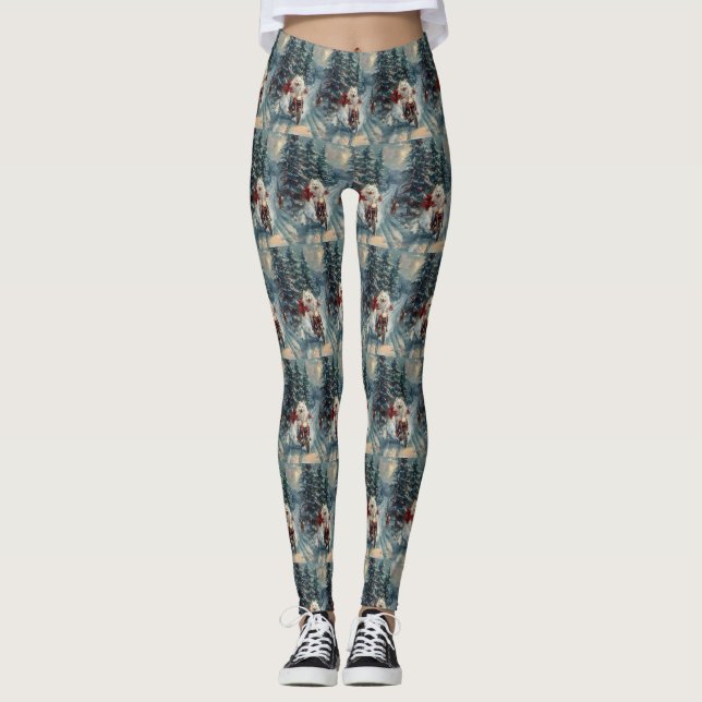 Amerikansk eskimo Dog Riding Motorcycle jul - jul Leggings (Framsida)